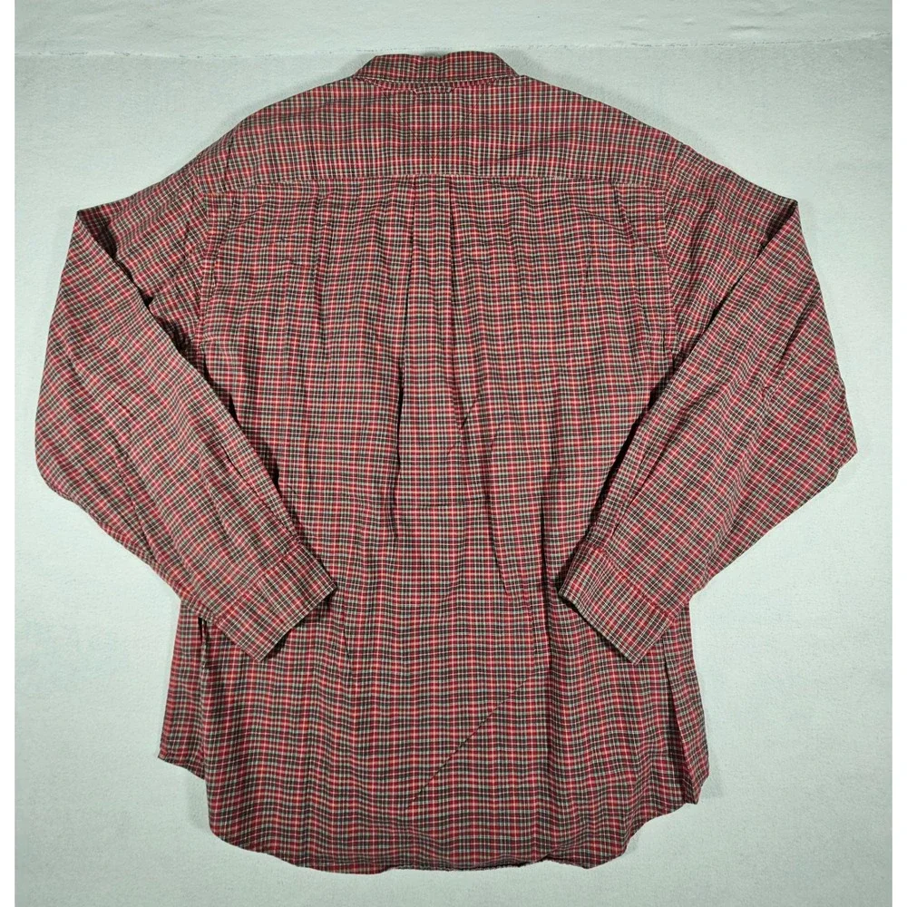 Tommy Hilfiger Mens XL Red Plaid Button Down Shirt Long Sleeve Crest Logo Cotton